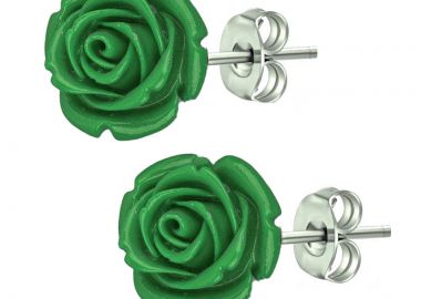 Jt Χειροποίητα ασημένια καρφωτά σκουλαρίκια τριαντάφυλλα Πράσινο - JT - 
