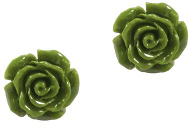 Jt Χειροποίητα ασημένια καρφωτά σκουλαρίκια τριαντάφυλλα Πράσινο Λαδί - JT - 