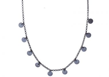 Jt Χειροποίητο ασημένιο κολιέ με κρεμαστά φλουριά Μαύρο - JT - 