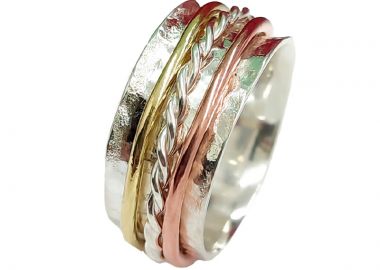 Jt Χειροποίητο ασημένιο σφυρήλατο δαχτυλίδι με τρεις βέρες - JT - 