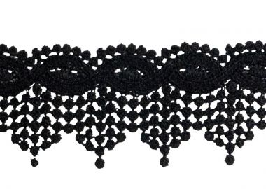 Jt Χειροποίητο ατσάλινο κολιέ τσόκερ φαρδύ μαύρη δαντέλα - JT - 