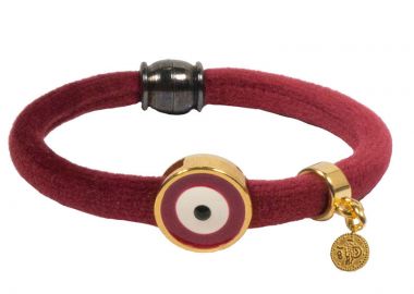Jt Χειροποίητο βελούδινο βραχιόλι μάτι επίχρυσος ορείχαλκος Κόκκινο Μπορντό - JT - 