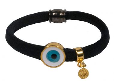 Jt Χειροποίητο βελούδινο βραχιόλι μάτι επίχρυσος ορείχαλκος Μαύρο - JT - 