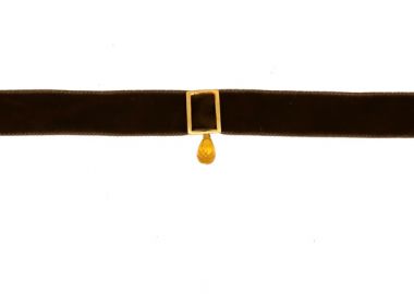 Jt Χειροποίητο κολιέ τσόκερ βελούδο χρυσο τετράγωνο&Swarovski Πράσινο Λαδί - JT - 