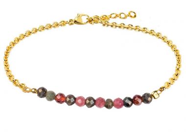 Jt Χρυσό ατσάλινο βραχιόλι με με πολύχρωμες πέτρες τουρμαλίνης - JT - 