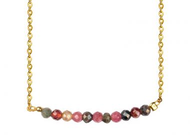 Jt Χρυσό ατσάλινο κολιέ με πολύχρωμες πέτρες τουρμαλίνης - JT - 
