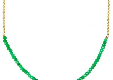 Jt Χρυσό ατσάλινο κολιέ με πράσινες πέτρες αχάτη 38 εκ + 5cm προέκταση - JT - 