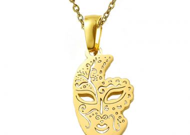 Jt Χρυσό ατσάλινο κολιέ θεατρική μάσκα - JT - 