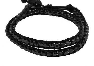 Jt Δερμάτινο διπλό βραχιόλι - κολιέ τσόκερ με κρύσταλλα Μαύρο - JT - 