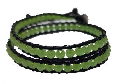 Jt Δερμάτινο διπλό βραχιόλι - κολιέ τσόκερ με κρύσταλλα Πράσινο - JT - 
