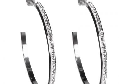 Jt Εντυπωσιακά σκουλαρίκια κρίκοι ατσάλινοι με λευκά στρας Ασημί - JT - 