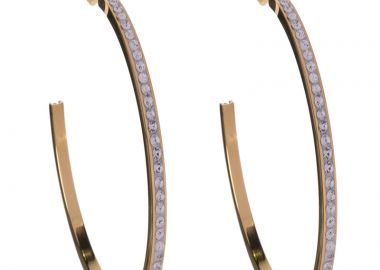 Jt Εντυπωσιακά σκουλαρίκια κρίκοι ατσάλινοι με λευκά στρας Χρυσό - JT - 