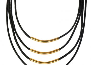 JT Εντυπωσιακό μαύρο επίχρυσο τετραπλό κολιέ - JT - 