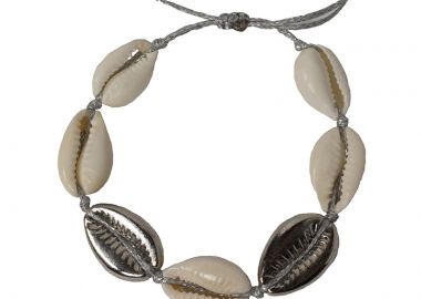 Jt Εντυπωσιακό μπρούτζινo βραχιόλι με κοχύλια ασημένια - JT - 