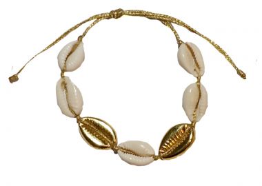 Jt Καλοκαιρινό βραχιόλι με κοχύλια λευκά και χρυσά μπρούτζος - JT - 