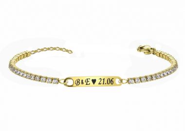 JT Λαμπερό ατσάλινο βραχιόλι ριβιέρα με ταυτότητα για χάραξη Χρυσό και Άσπρο - JT - 