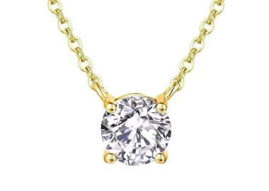 JT Λαμπερό ατσάλινο μονόπετρο κολιέ με ζιργκόν 8mm Χρυσό - JT - 