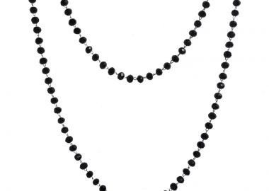 Jt Μακρύ ατσάλινο κολιέ ροζάριο με μαύρα κρύσταλλα - JT - 