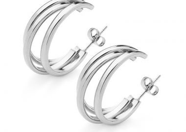 Jt Μοντέρνα ατσάλινα σκουλαρίκια κρίκοι τριπλοί Ασημί - JT - 