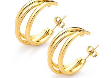 Jt Μοντέρνα ατσάλινα σκουλαρίκια κρίκοι τριπλοί Χρυσό - JT - 