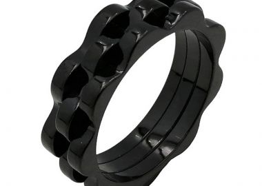 JT Μοντέρνο ατσάλινο ανδρικό δαχτυλίδι μαύρο τριπλό γρανάζι - JT - 