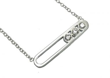 JT Πρωτότυπο ατσάλινο κολιέ οβάλ με τρεις πέτρες - κρύσταλλα Ασημί - JT - 