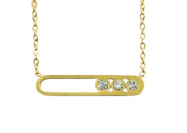 JT Πρωτότυπο ατσάλινο κολιέ οβάλ με τρεις πέτρες - κρύσταλλα Χρυσό - JT - 