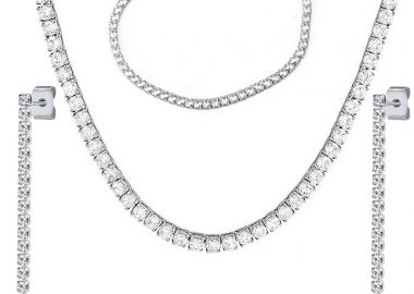 Jt Σετ κολιέ βραχιόλι σκουλαρίκια ριβιέρα λευκά κρύσταλλα ατσάλι - JT - 