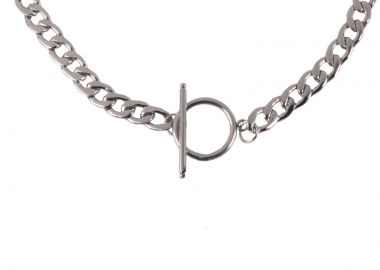 JT Unisex αλυσίδα λαιμού παχιά με T κούμπωμα Ασημί - JT - 
