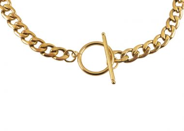 JT Unisex αλυσίδα λαιμού παχιά με T κούμπωμα Χρυσό - JT - 