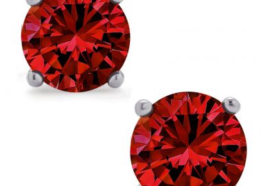 Jt Unisex ασημένια καρφωτά σκουλαρίκια με ζιργκόν Κόκκινο - JT - 