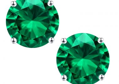 Jt Unisex ασημένια καρφωτά σκουλαρίκια με ζιργκόν Πράσινο - JT - 