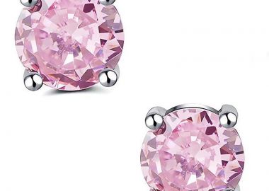 Jt Unisex ασημένια καρφωτά σκουλαρίκια με ζιργκόν Ροζ - JT - 