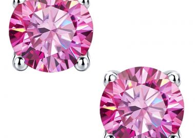 Jt Unisex ασημένια καρφωτά σκουλαρίκια με ζιργκόν Ροζ σκούρο - JT - 