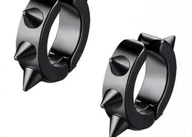 Jt Unisex ατσάλινα σκουλαρίκια κρίκοι κλιπ με καρφιά Μαύρο - JT - 