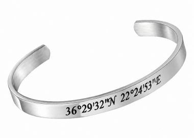 JT Unisex ατσάλινο ανοιχτό βραχιόλι χειροπέδα με χάραξη Ασημί - JT - 