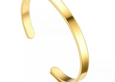 JT Unisex ατσάλινο ανοιχτό βραχιόλι χειροπέδα με χάραξη Χρυσό - JT - 