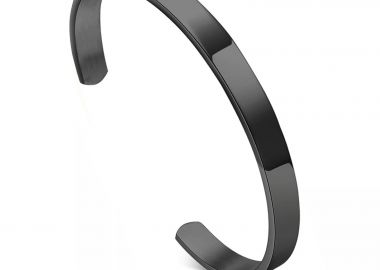 JT Unisex ατσάλινο ανοιχτό βραχιόλι χειροπέδα με χάραξη Μαύρο - JT - 