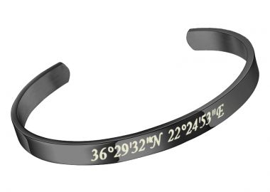 JT Unisex ατσάλινο ανοιχτό βραχιόλι χειροπέδα με χάραξη Μαύρο - JT - 