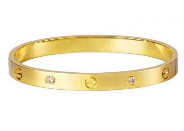 JT Unisex ατσάλινο βραχιόλι χειροπέδα βίδα με κρύσταλλα Χρυσό - JT - 