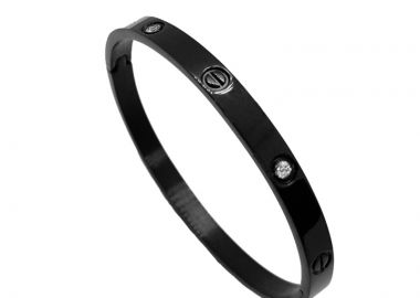 JT Unisex ατσάλινο βραχιόλι χειροπέδα βίδα με κρύσταλλα Μαύρο - JT - 