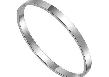 JT Unisex οβάλ ατσάλινο βραχιόλι χειροπέδα με επιλογή χάραξης Ασημί - JT - 