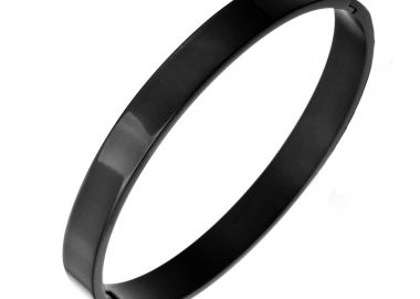 JT Unisex οβάλ ατσάλινο βραχιόλι χειροπέδα με επιλογή χάραξης Μαύρο - JT - 