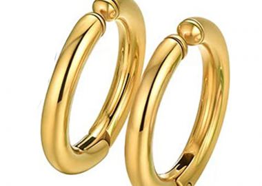 Jt Unisex σκουλαρίκια κρίκοι με κλιπ ατσάλι Χρυσό - JT - 