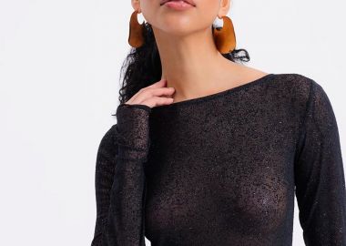 JULIA γυναίκεια μπλούζα γυαλιστερή με διαφάνεια εφαρμοστή - SOU - 