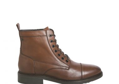 Καφέ ανδρικό δερμάτινο μποτάκι - JACK & JONES - 