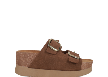 Καφέ δερμάτινο footbed σανδάλι - EASY WALK - 