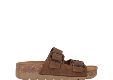Καφέ δερμάτινο footbed σανδάλι - EASY WALK - 