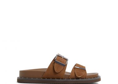 Καφέ δερμάτινο footbed σανδάλι ELYNA - ALDO - 