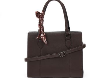 Καφέ σκούρο τσάντα ώμου με διακοσμητικό μαντήλι ΤΑΜΠΑ - Tsoukalas - 